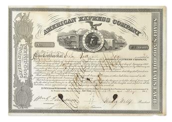 (BUSINESS.) WELLS, HENRY; AND WILLIAM GEORGE FARGO. Partly-printed Document Signed, by both (Henry Wells, as President, and WmG. Far